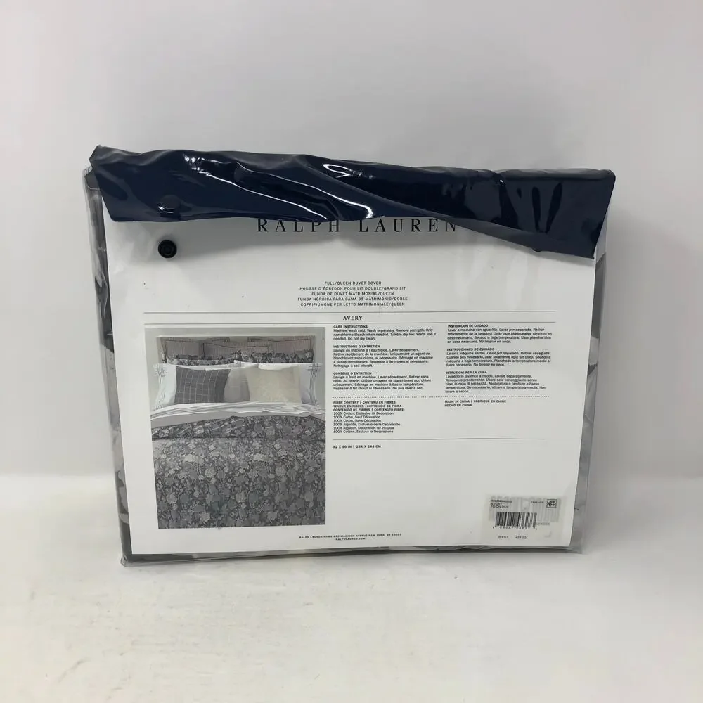 Ralph Lauren Avery Duvet Cover Full Queen Charcoal Gray Chrysanthemum Floral New